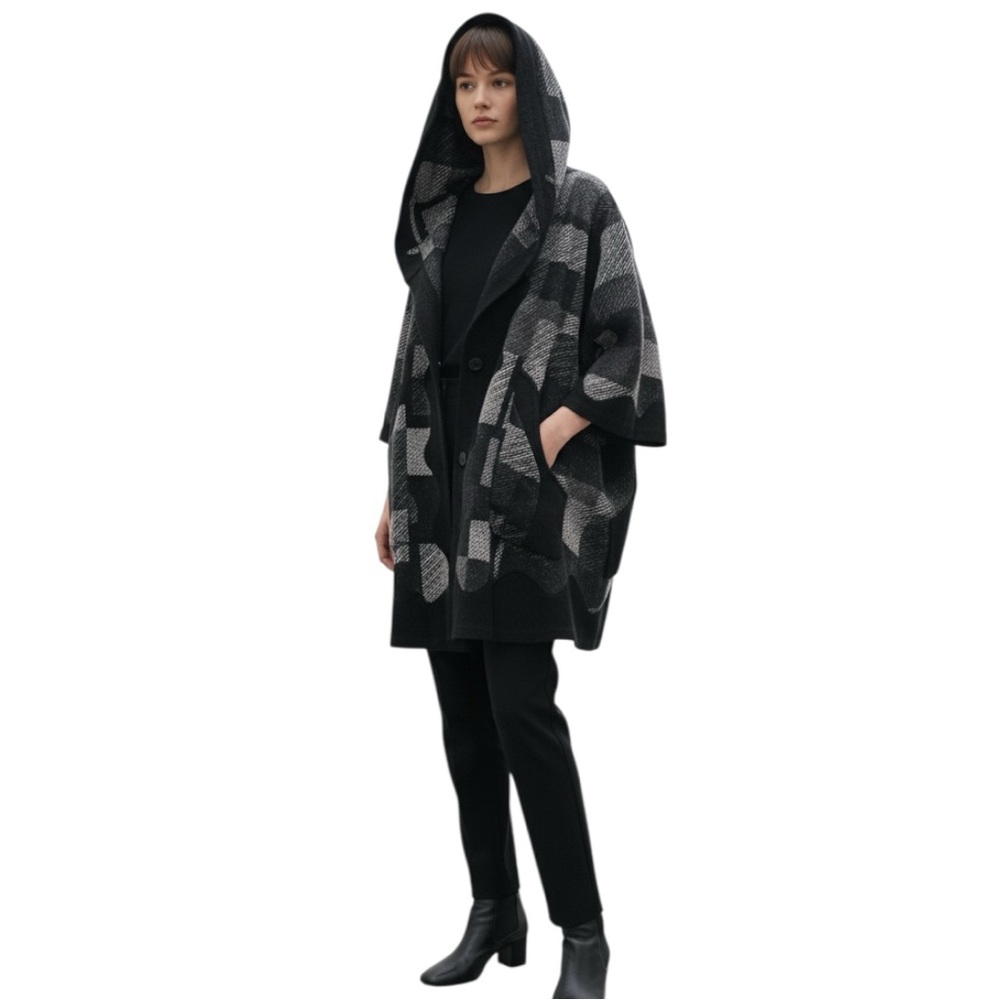 Grazel Vintage Black and Gray Women's Swing‎ Coat S XL